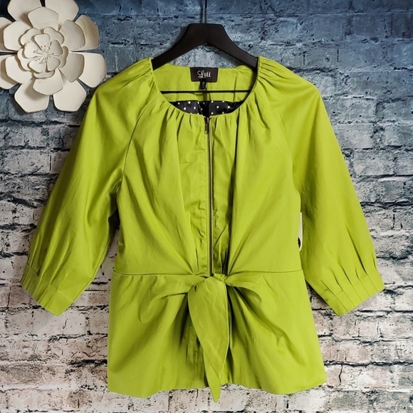 Luii Anthropologie | Lime Green Tie-Front Career Wear Belted Jacket - Picture 9 of 9